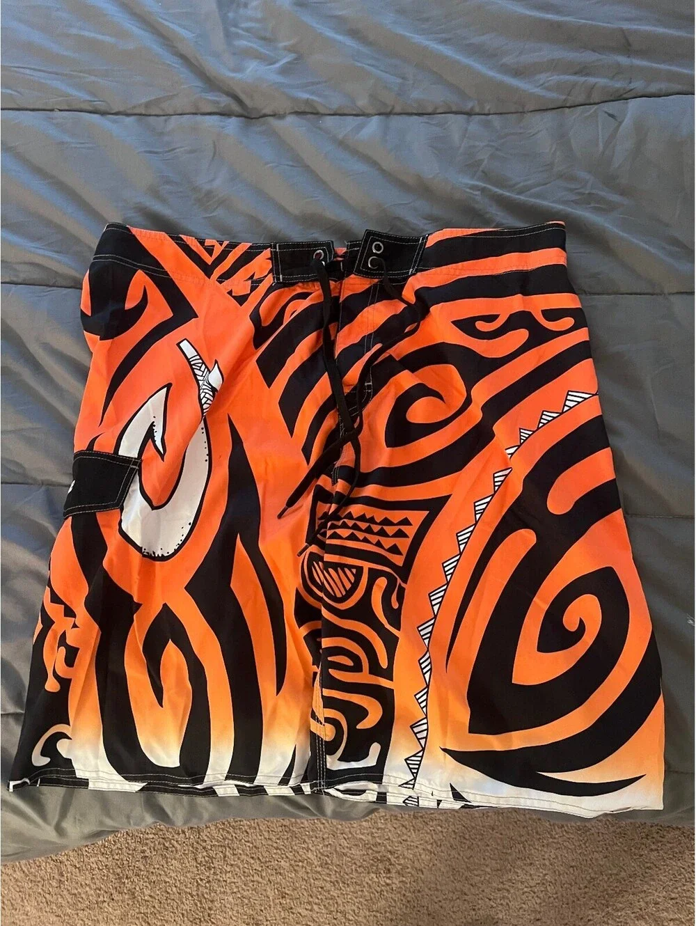 Mens Tribal orange swimtrunks with unique design size 40